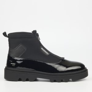 Vinchey 9  Faux Patent Ankle Boots - Black